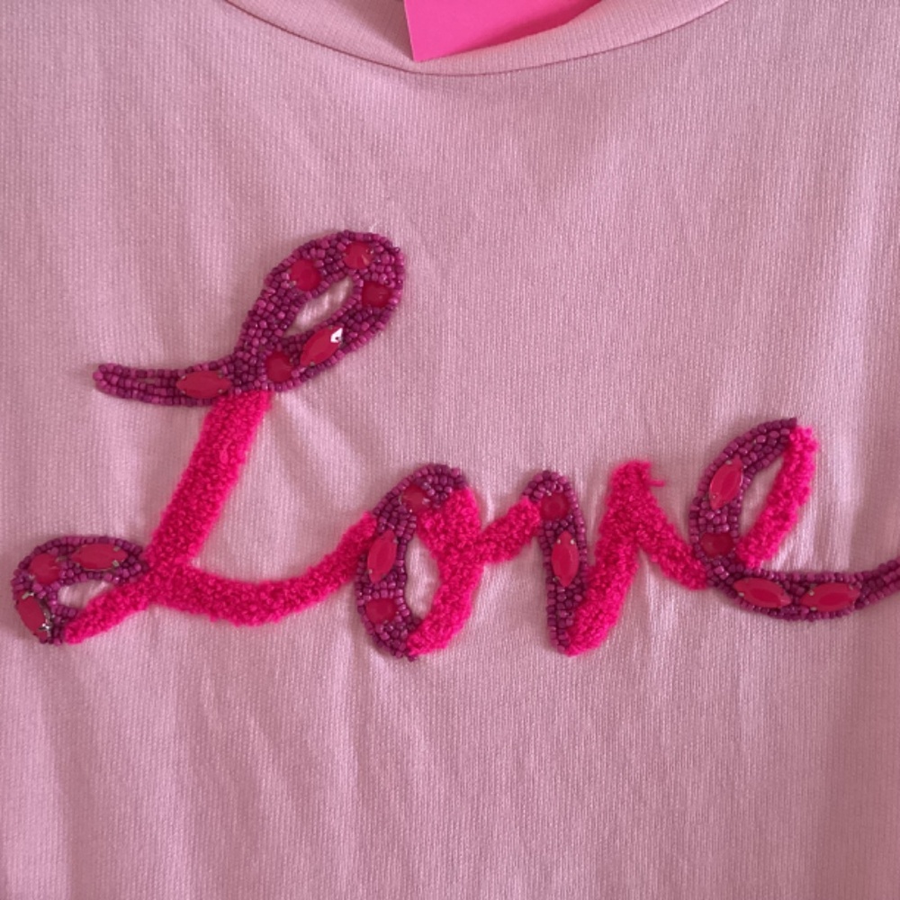 Lilly Pulitzer Cotton Rami Sweatshirt Pink Blossom 💕Love Graphic Embroidered M - Picture 6 of 14